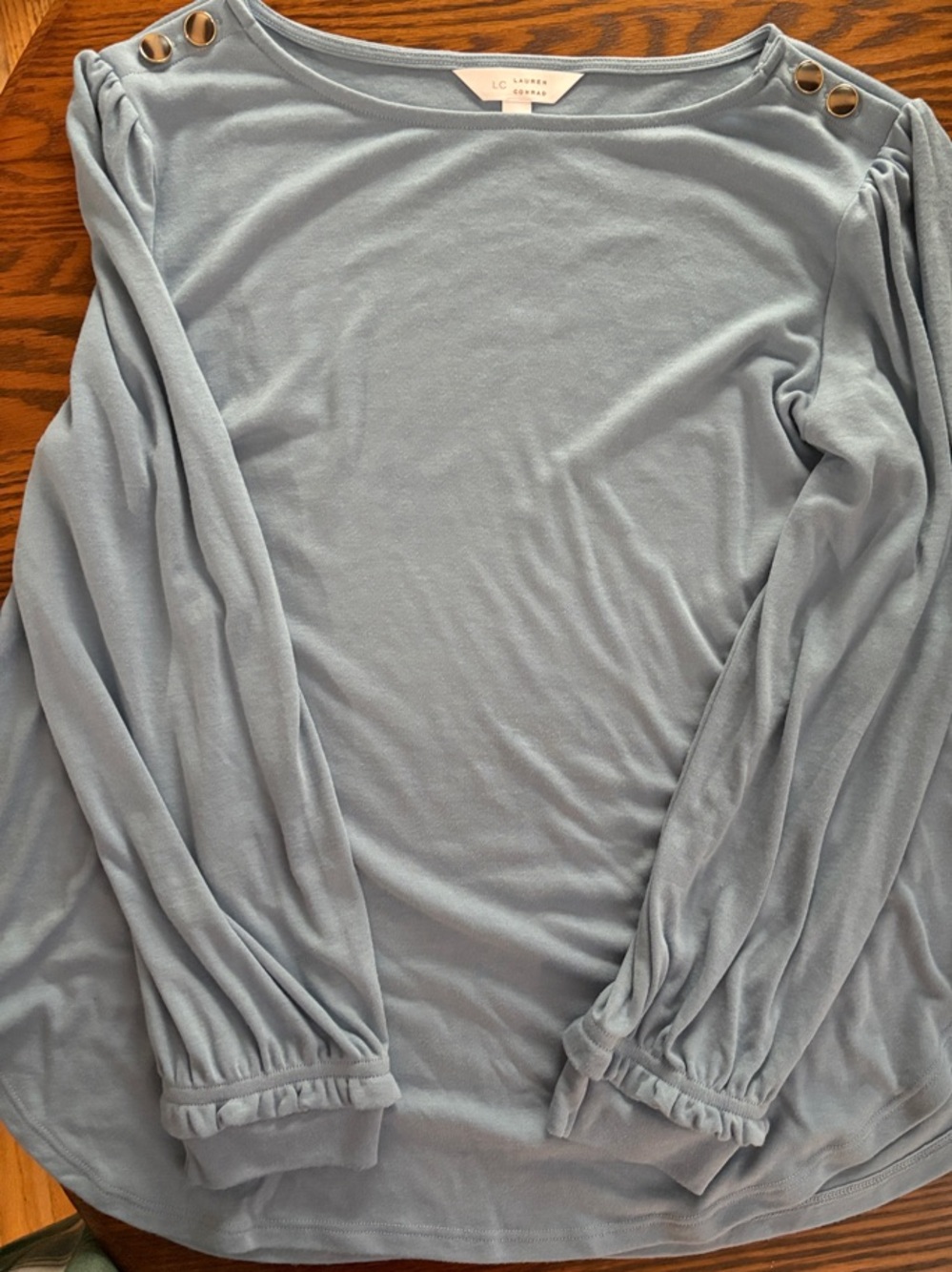 LC Lauren Conrad Light Blue Long Sleeve Boatneck Top with Grommet Detail